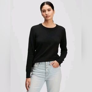 GAP 100% Cotton Crewneck Tunic Sweater Split Hem Size XS Classic Black NWT RT$60